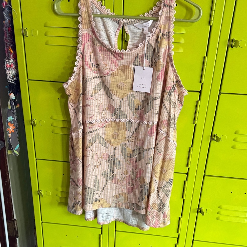 LC Lauren Conrad Pastel Floral Lace-Trim Tank Top